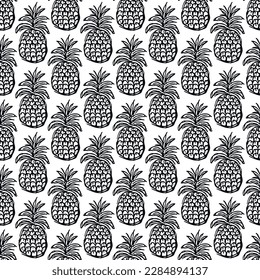 Seamless pineapple pattern. Doodle vector with ananas. Vintage pineapple pattern