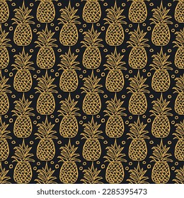 Seamless pineapple pattern. Doodle vector with ananas. Vintage pineapple pattern