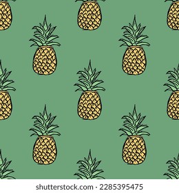 Seamless pineapple pattern. Doodle vector with ananas. Vintage pineapple pattern