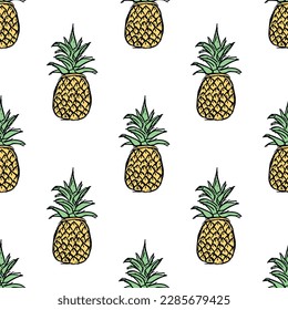 Seamless pineapple pattern. Doodle vector with ananas. Vintage pineapple pattern