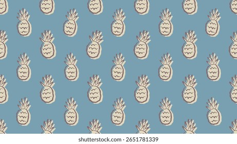 Seamless Pineapple Pattern on Dusty Blue Background