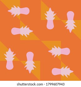 Seamless pineapple pattern on a geometric orange background.