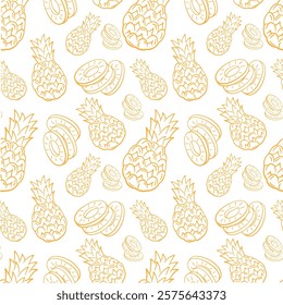 Seamless Pineapple Pattern with Outline Style for Tropical Designs