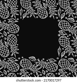 Seamless pineapple pattern with place for text. Doodle vector with pineapple icons