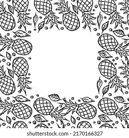 Seamless pineapple pattern with place for text. Doodle vector with pineapple icons