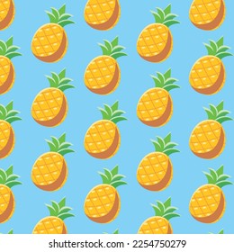 Seamless pineapple pattern summer  on a blue background. 
