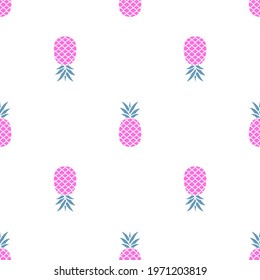 Seamless pineapple pattern. Summer sweet pink pineapples background. Vector illustration on white.