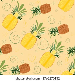 Nahtlose Ananas Muster, Vektorgrafik. Juckreife Ananas ganz und halb.