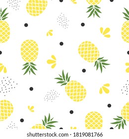 Ilustración vectorial de patrón de piña sin soldadura en blanco.