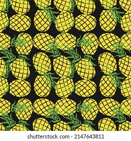 Seamless pineapple pattern. vector illustration with yellow pineapple ananas icons. Vintage pineapple pattern