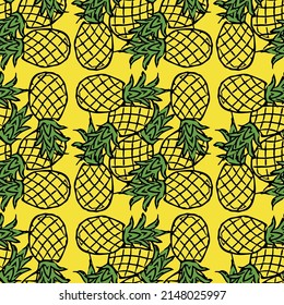 Seamless pineapple pattern. vector illustration with pineapple icons on yellow background. Vintage pineapple pattern