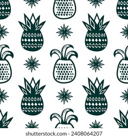 seamless pineapple pattern vector illustration black and white 