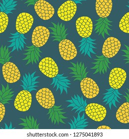 Seamless pineapple pattern whit Blue yellow background for textile fabric or wallpaper.