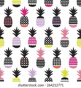 Seamless pineapple retro summer bikini beach theme fruit hot trendy illustration background pattern in vector