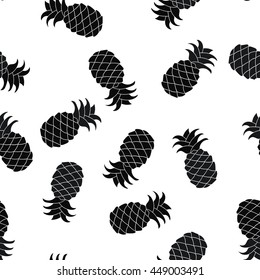 Seamless pineapple silhouette pattern Vector background. Black and white palette.