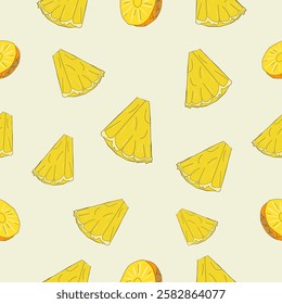 Seamless Pineapple Slice Pattern. pineapple pattern. Seamless pineapple pattern vector. Ananas seamless pattern. Pineapple exotic tropical fruit as name Ananas comosus.