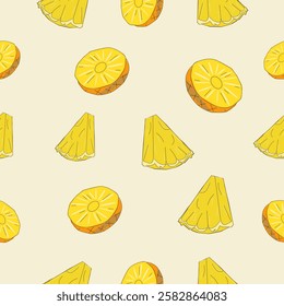 Seamless Pineapple Slice Pattern. pineapple pattern. Seamless pineapple pattern vector. Ananas seamless pattern. Pineapple exotic tropical fruit as name Ananas comosus.