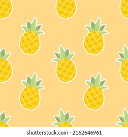 Seamless pineapple sticker in summer cartoon pattern