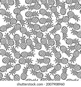 Seamless pineapple vector pattern. Doodle vector with pineapple icons on white background. Vintage pineapple pattern, sweet elements background for your project, menu, cafe shop. 