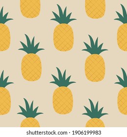 Seamless pineapple vector pattern. Modern colorful tropical pineapple summer pattern for textile, print, fabric, wrapping, wallpaper, package. Exotic flat fruit illustration.