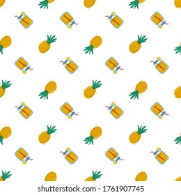 Manzanas de piña sin soldadura y naranja de jugo, plantilla de patrón de verano para los textiles o el fondo