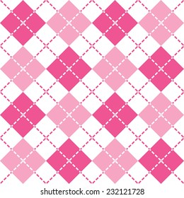 Seamless Pink Argyle Pattern with dashed lines.