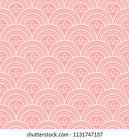 Seamless pink art deco floral outline fish scale vintage pattern vector