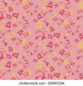 Seamless pink baby background for girl. Seamless baby pattern for scrapbook, postcard, Baby Shower.