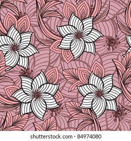 Seamless pink background with beautiful white flowers