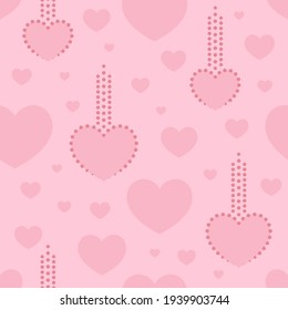 Seamless pink background with dotted hearts. Valentine's Day, Mother's Day, wedding minimal pattern. Vector Illustration. 
