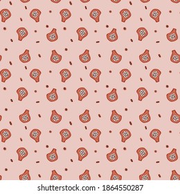 Seamless pink background with figs and dots cut in half
