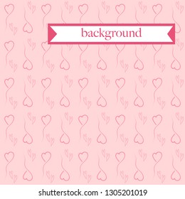 Seamless pink background with a heart on a string and label. Festive background. Valentine's Day.