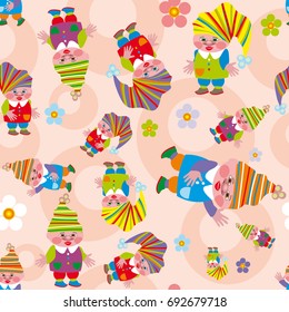 Seamless pink background with images of gnomes