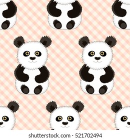Seamless pink background with a picture of a cute funny Panda. Vector illustration. Good background for textile, fabric, wrapping paper.