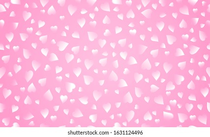 Seamless pink background with red valentines hearts. Valentines greeting banner. Horizontal holiday background, headers, posters, cards, website. Vector illustration