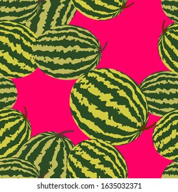 Seamless pink background with watermelons. Vector illustration design for pattern or template.