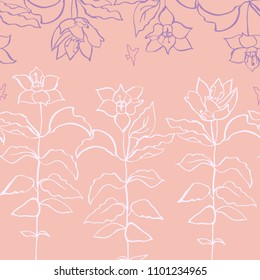 seamless pink background with white and lilac flowers