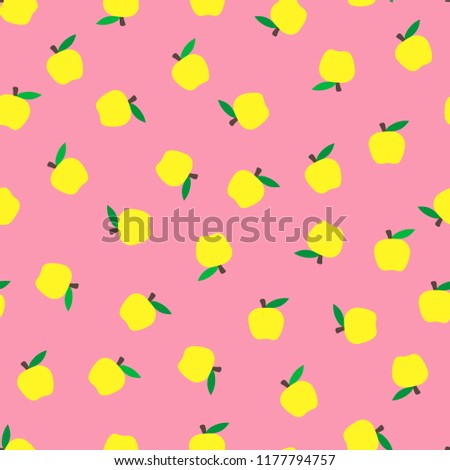 seamless pink background with yellow apples. Autumnal seasonal background, school. pattern for design