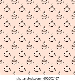 Seamless pink backround with brown cups of coffee