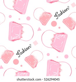 Seamless pink bags pattern on white background