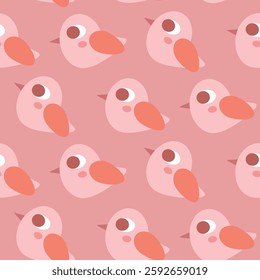 Seamless Pink Bird Pattern With Minimalist Illustration on Soft Background. A repeating pattern featuring minimalist pink bird illustrations on a soft monochrome background, creating a cheerful 