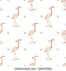 seamless pink bird with silver dot glitter pattern background