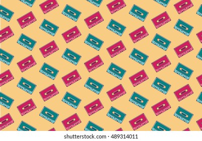 Seamless pink / blue audio-cassette pattern / background / texture