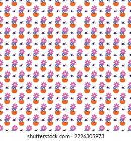 Seamless pink and blue floral potted flower stars background pattern