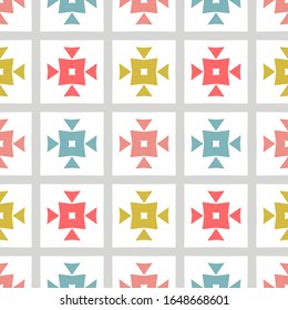 Seamless pink, blue, gold, grey and white geometric pattern. Modern background. Repeating stylish tiling, wrappping papers, wallpapers etc. 