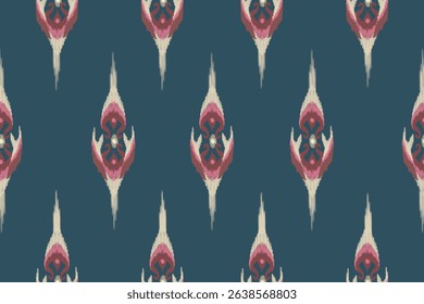 Seamless pink blue Ikat pattern with soft textile texture. Traditional ethnic design with modern elegance, perfect for fabric, textile printing, fashion design, home decor, and digital backgrounds