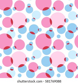 Seamless pink and blue pattern with circles. White background.