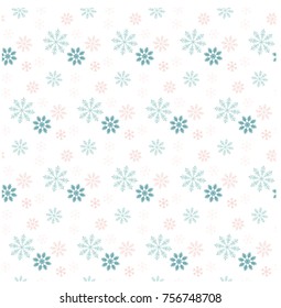 Seamless pink and blue snowflakes on white background stock vector illustration