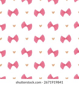 Seamless Pink Bow with Heart Pattern Romantic Background for Valentine and Wedding Design