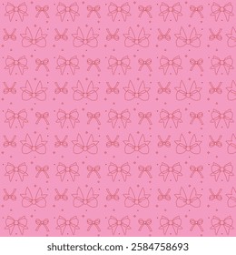 Seamless pink bow pattern with hand-drawn ribbons on a pastel background. Cute and feminine design, perfect for textiles, gift wrapping, wallpaper, and digital projects.